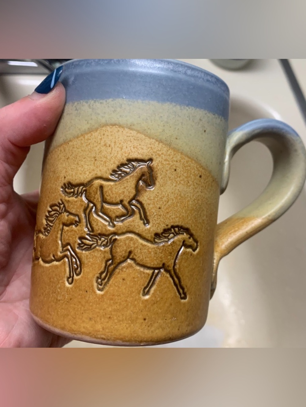 Vintage Cold Mountain Pottery Montana 2003 Horse-Embossed Ceramic Mug